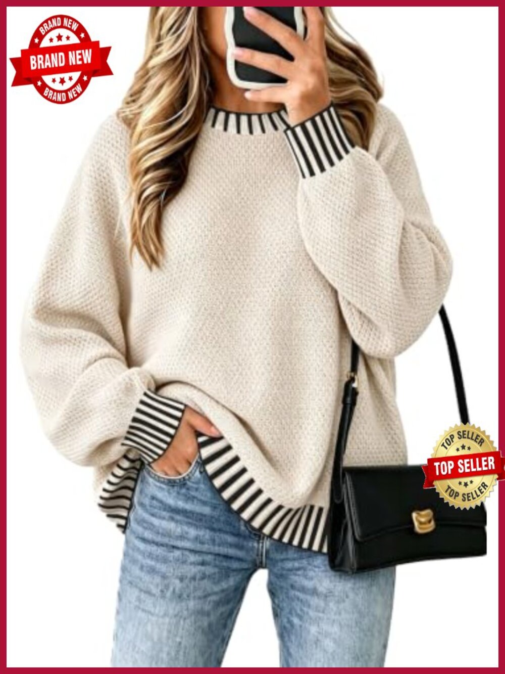 Oversized Batwing Sleeve Knitted Tunic Sweater Crew Neck High Low Hem